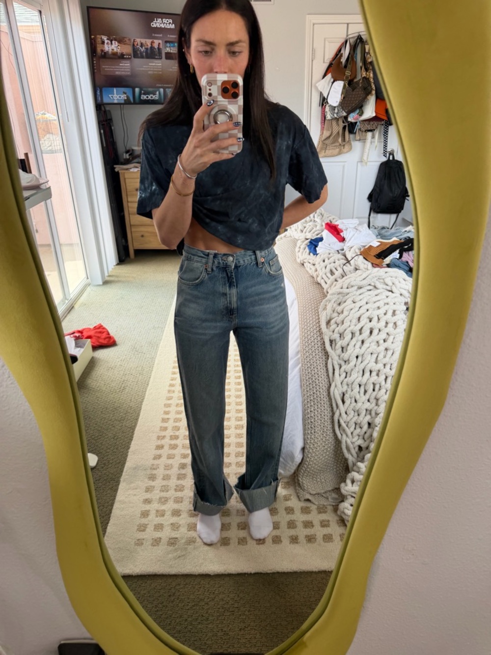 Zara High-Rise Straight Leg Jeans in Washed Blue